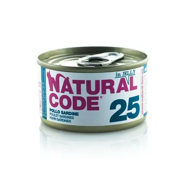 Bestseller NATURAL CODE 25 kurczak i sardynki w galaretce - mokra karma dla kota, puszka 85g