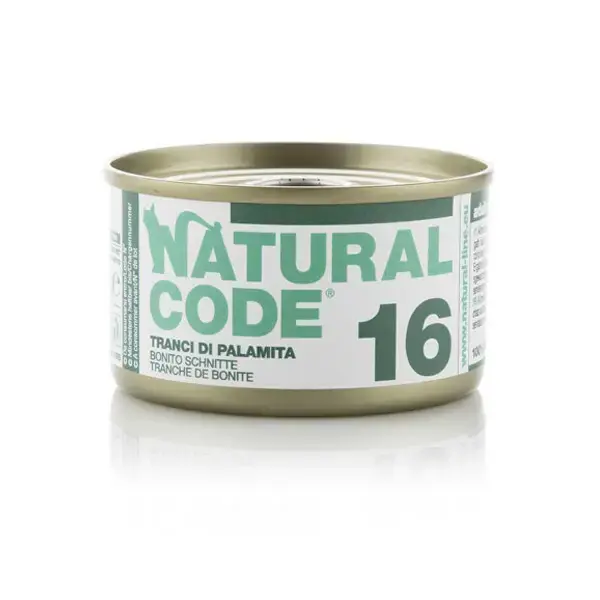 Nowość NATURAL CODE 16 plasterki z bonito - mokra karma dla kota, puszka 85g