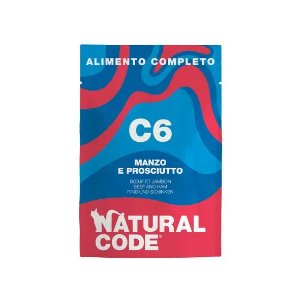 NATURAL CODE C6 Wołowina i szynka - Kompletna karma dla kotów, saszetka 70g Wybór klientów