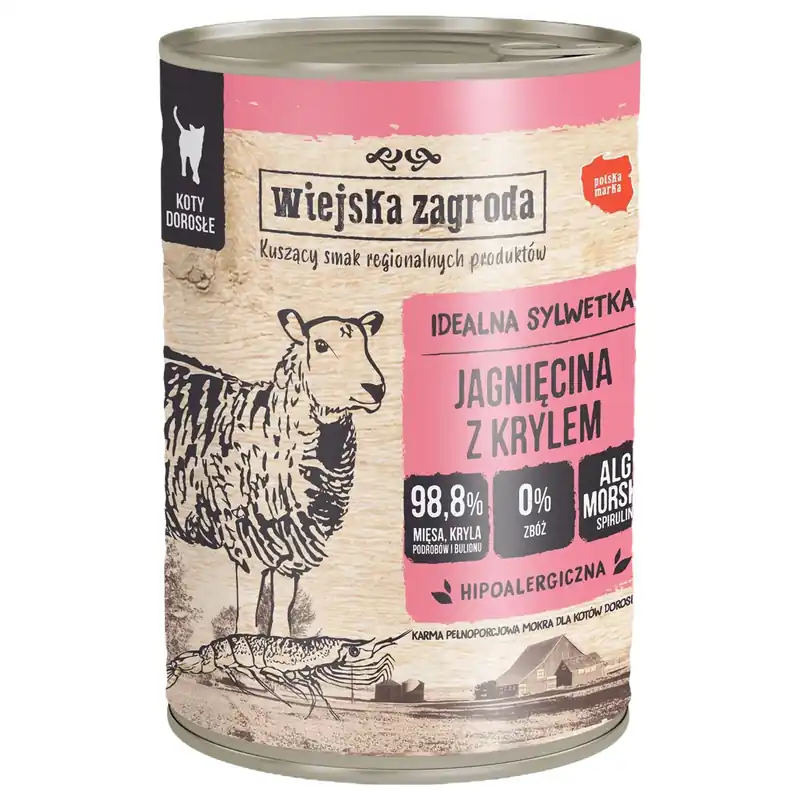 WIEJSKA ZAGRODA Jagnięcina Kryl karma dla kota mokra 400g bezzbożowa Wyprzedaż