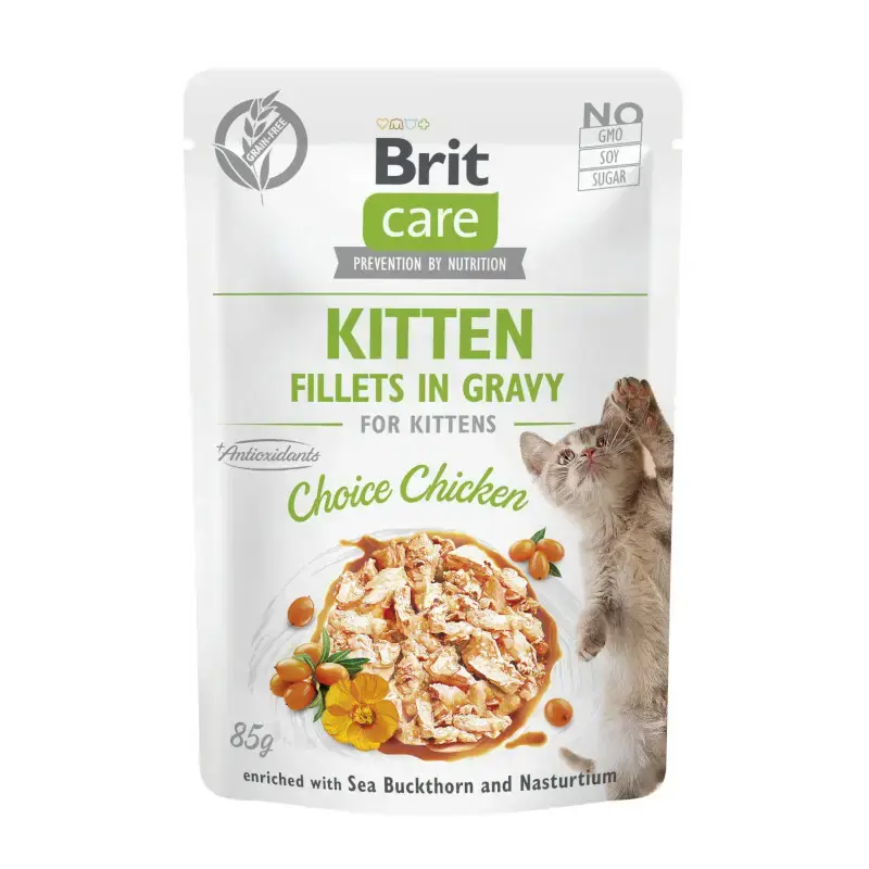 Brit Care Cat Kitten Fillets in Gravy Choice Chicken - mokra karma dla kociąt, saszetka 85g Bestseller