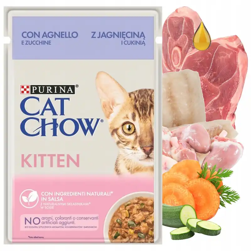 Purina Cat Chow Kitten mokra karma dla kociąt smak Jagnięcina z Cukinią 85g Hit sprzedaży