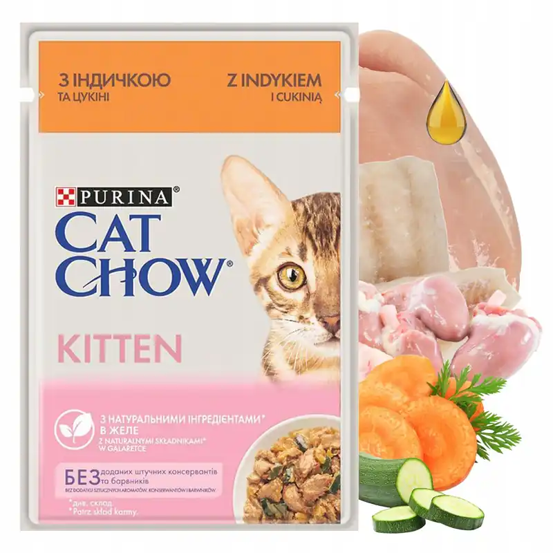 Niska cena Purina Cat Chow Kitten mokra karma dla kociąt smak Indyk z Cukinią 85g