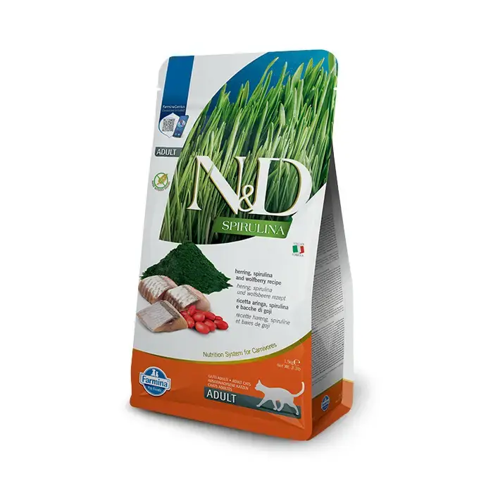 FARMINA N&D Spirulina Herring & Wolfberry Cat Adult - karma dla kotów dorosłych, 1,5kg Hit sprzedaży
