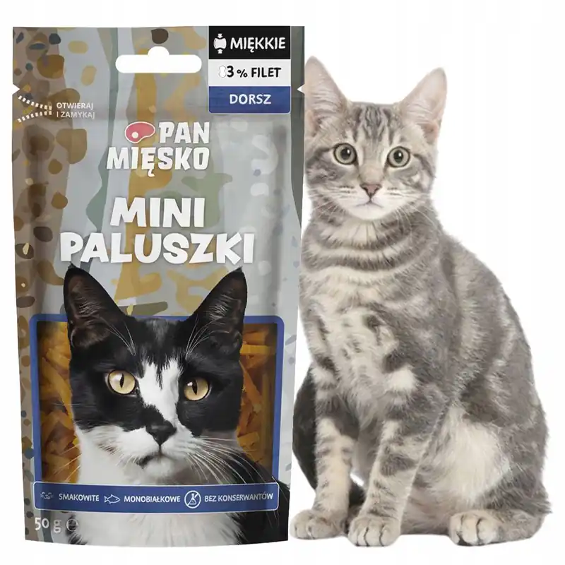 Darmowy zwrot PAN MIĘSKO Mini Paluszki Naturalny smakołyk przysmak dla kota Dorsz 50g