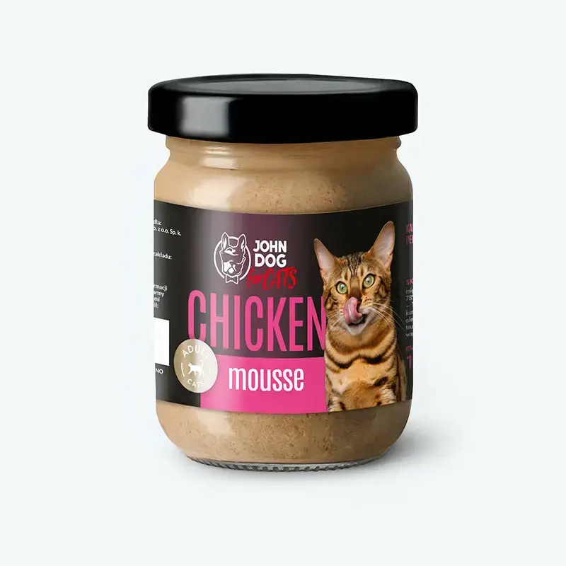Szybka wysyłka JOHN DOG For Cats Mus Kurczak - Mokra karma dla kotów dorosłych w słoiku, 100g