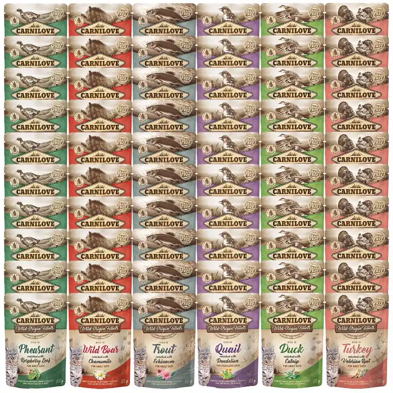Bestseller CARNILOVE CAT POUCH Mix smaków mokra karma dla kota 60 x 85g bezzbożowa