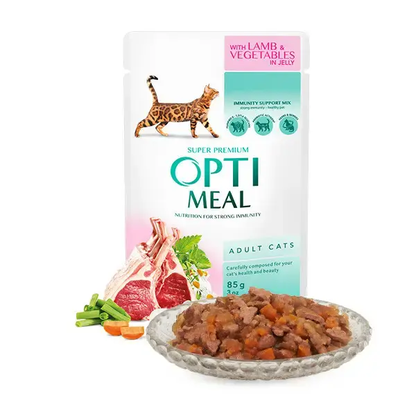 Tylko do końca tygodnia OPTI MEAL Jagnięcina z warzywami w galaretce - mokra karma dla kota, saszetka 85g
