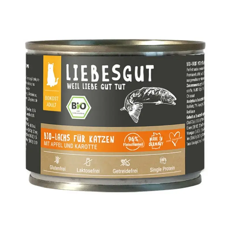 Oferta limitowana LIEBESGUT BIO LACHS - Łosoś z jabłkiem i marchewką ekologiczna mokra karma dla kota, 200g