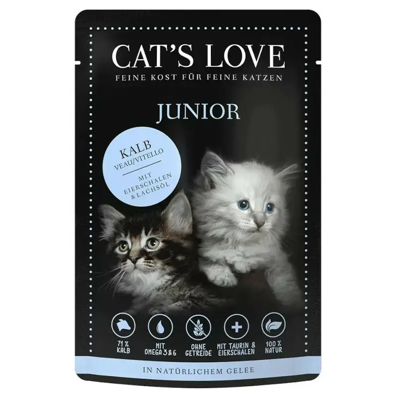 CAT’S LOVE Junior Kalb – Cielęcina ze skorupkami jajek i olejem z łososia, saszetka 85g Kup online