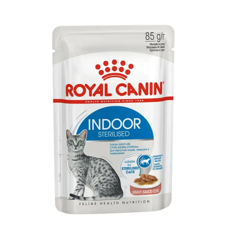 Bezpieczne zakupy ROYAL CANIN Indoor Sterilised - mokra karma w sosie dla kotów po sterylizacji, saszetka 85g
