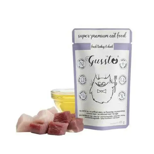 Ograniczona ilość GUSSTO CAT FRESH Turkey & Duck - Mokra karma dla kota ze świeżym indykiem i kaczką, saszetka 85g