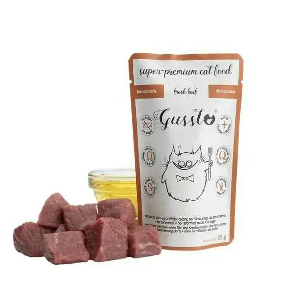 GUSSTO CAT FRESH Beef - Mokra karma dla kota ze świeżą wołowiną, saszetka 85g Oferta limitowana