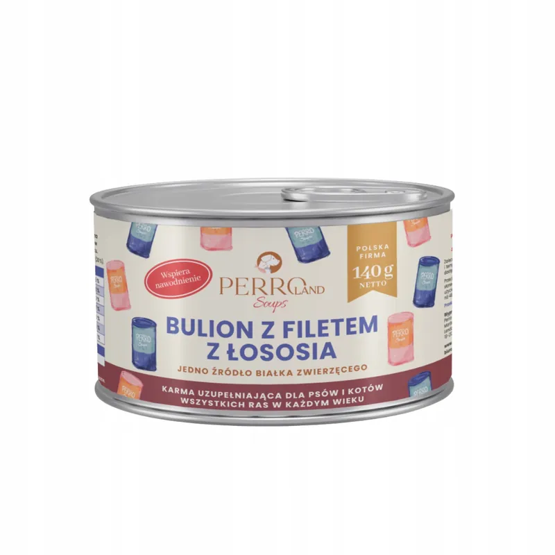 Dodaj do koszyka PERROland Soup Bulion dla psa i kota Perro karma mokra filet z łososia 140g