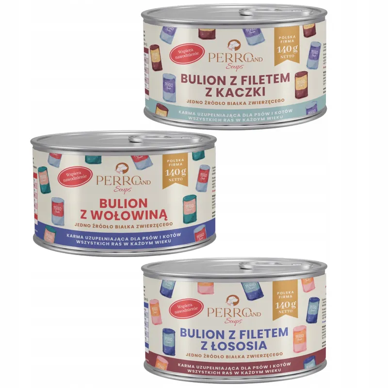 Kup online PERROland Bulion dla psa kota Perro karma mokra filet mix smaków 3 x 140g