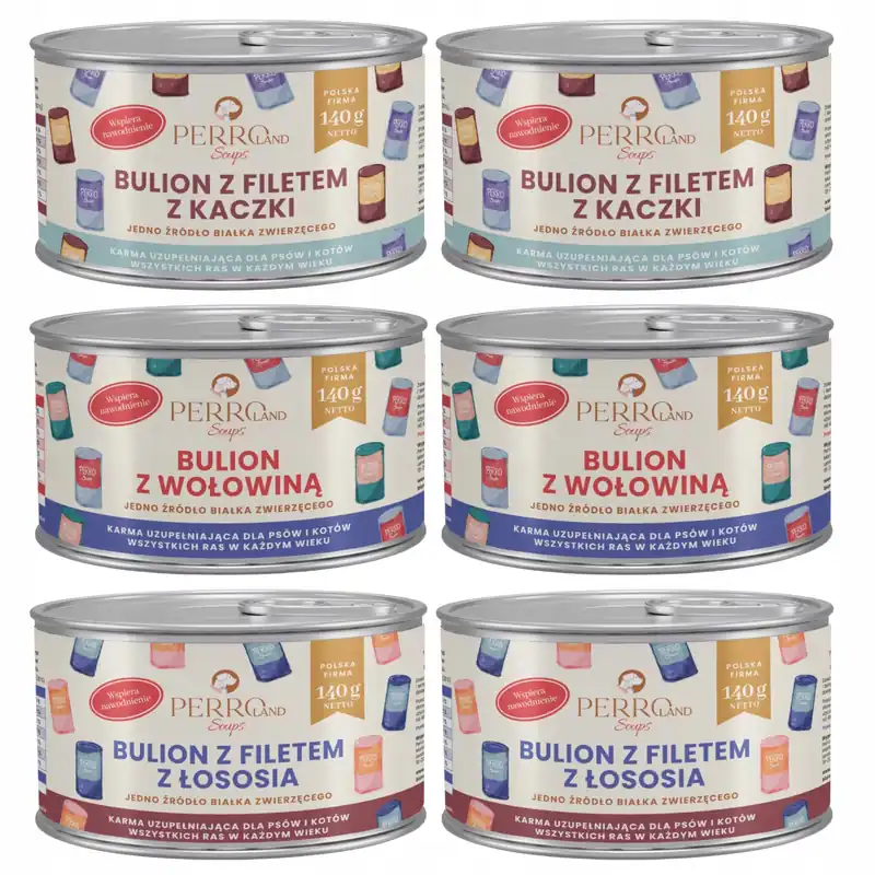 PERROland Bulion dla psa kota Perro karma mokra filet mix smaków 6 x 140g Bestseller