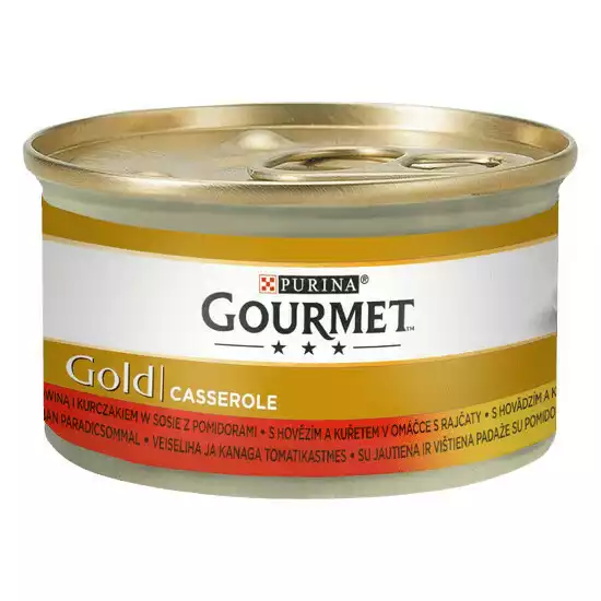 Purina Gourmet Gold CASSEROLE wołowina i kurczak w sosie pomidorowym - mokra karma dla kota, puszka 85g Tylko dziś