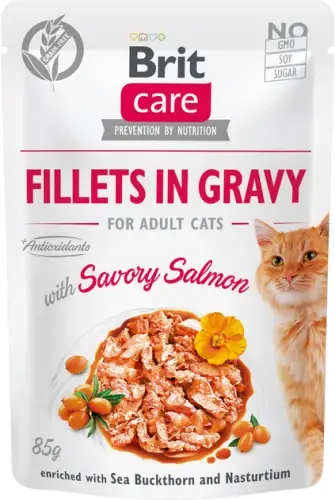 Brit Care Cat Fillets in Gravy z 艁ososiem, Rokitnikiem i Nasturcj膮 85g Zamów teraz