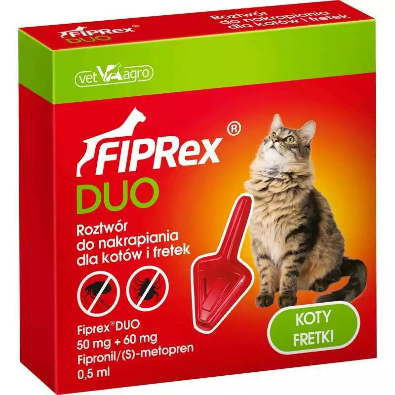 Fiprex Duo - krople przeciwko pchłom i kleszczom dla kotów i fretek, 0.5 ml Obniżka ceny