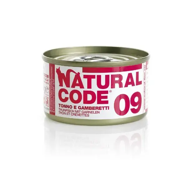 Wyprzedaż NATURAL CODE 09 puszka 85g tuńczyk i krewetki, mokra karma dla kota
