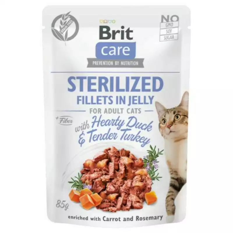 Brit Care Cat Pouch Sterylized, Filety z kurczakiem w galaretce - mokra karma dla kota, saszetka 85g Oferta czasowa