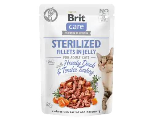 Brit Care Cat STERILISED Fillets in Jelly z Kaczk膮, Indykiem, Marchewk膮 i Rozmarynem 85g Oferta czasowa