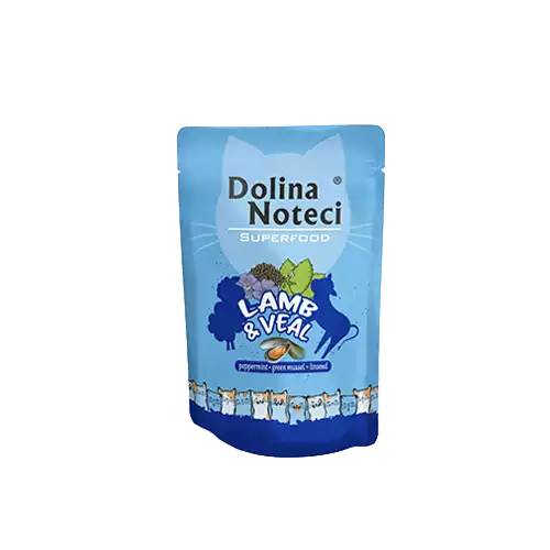 Dostępne od ręki DOLINA NOTECI Superfood jagnięcina i cielęcina mokra karma dla kota, saszetka 85g