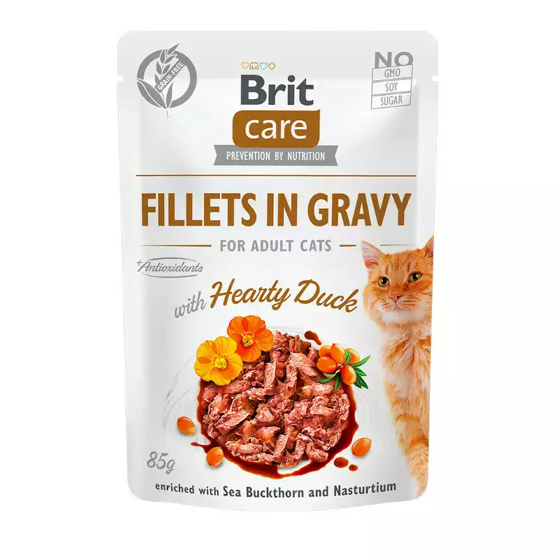 Brit Care Cat Pouch, Filety z kaczki w sosie - mokra karma dla kota, saszetka 85g Premium