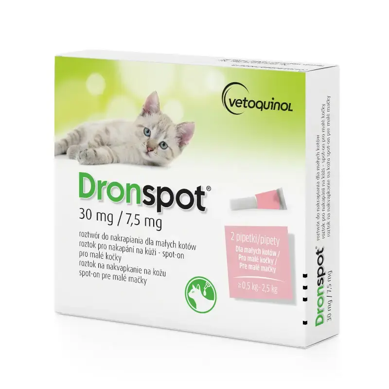 Hit cenowy DRONSPOT - Preparat przeciwpasożytniczy dla kotów małych do 2,5 kg, 2 pipety