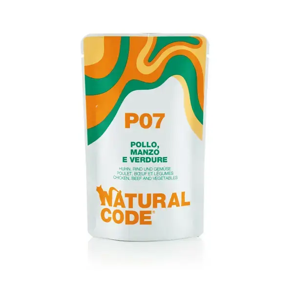 Super okazja NATURAL CODE P07 saszetka 70g kurczak, wołowina i warzywa, mokra karma dla kota