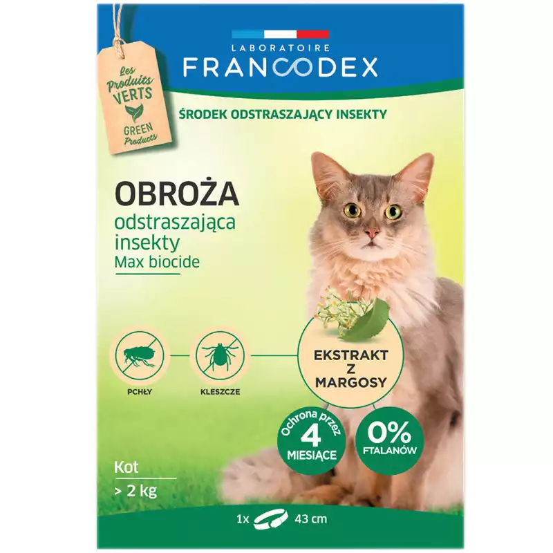 FRANCODEX - obroża odstraszająca insekty dla kotów, 43 cm Najlepsza cena