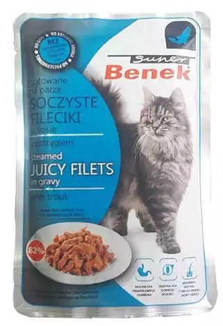 Dostępne od ręki BENEK Filety w sosie z pstrągiem - mokra karma dla kotów 85g