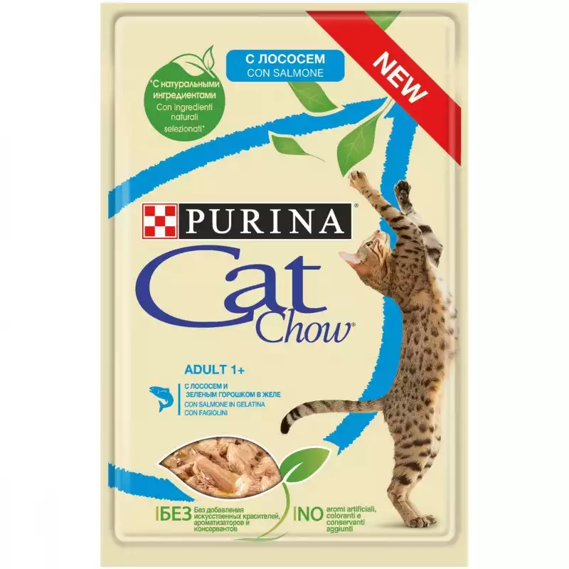 Ekspresowa dostawa PURINA Cat Chow mokra karma z łososiem i zieloną fasolą dla kota, saszetka 85g