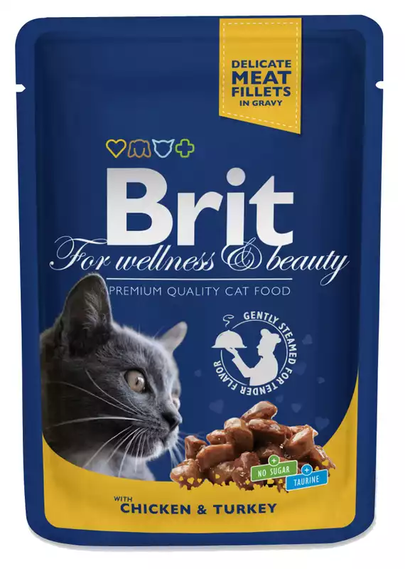 Bezpieczne zakupy BRIT Premium Kurczak i Indyk w Sosie - karma dla kotów, saszetka 100g
