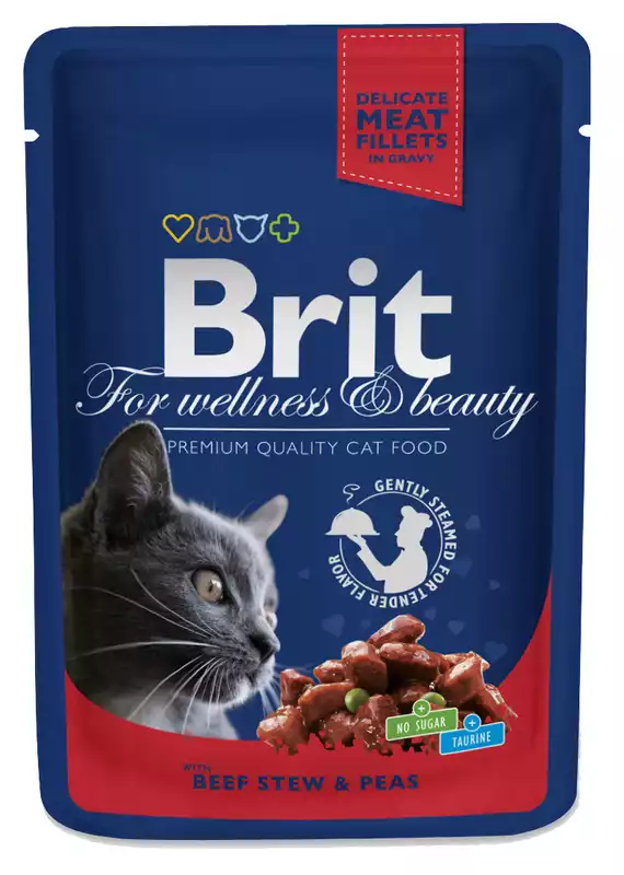 Okazja BRIT Premium z wołowiną i groszkiem w Sosie - karma dla dorosłych kotów, saszetka 100g