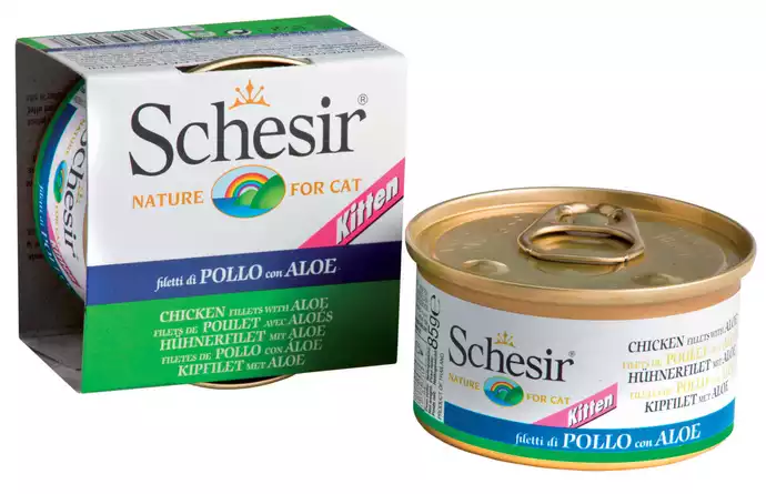 Ograniczona ilość SCHESIR Kitten Kurczak z Aloesem - 100% naturalna karma dla kociąt, puszka 85g