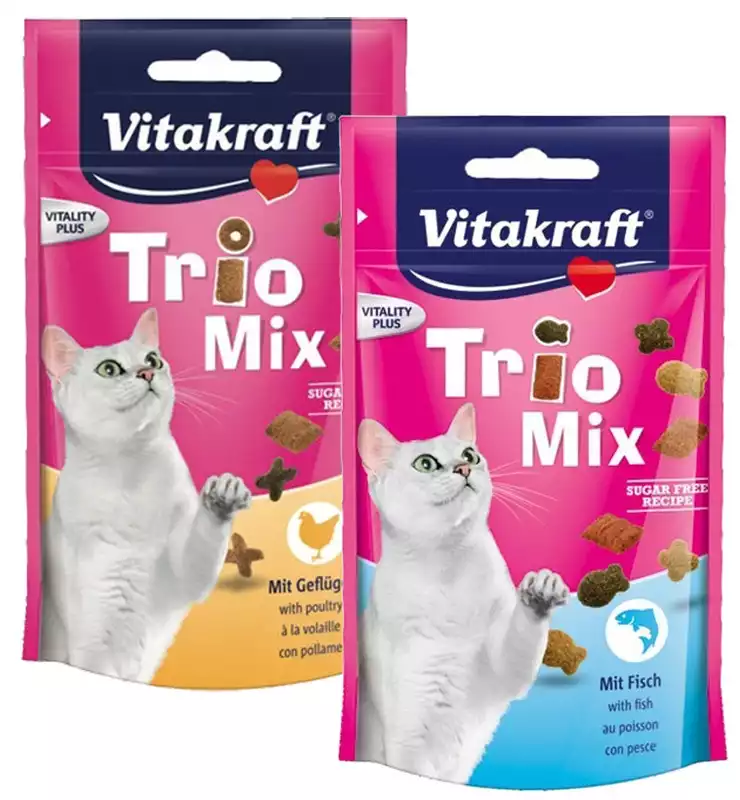 VITAKRAFT - TRIO MIX - Mieszanka trzech różnych chrupiących przysmaków dla kota, 60g Nie przegap