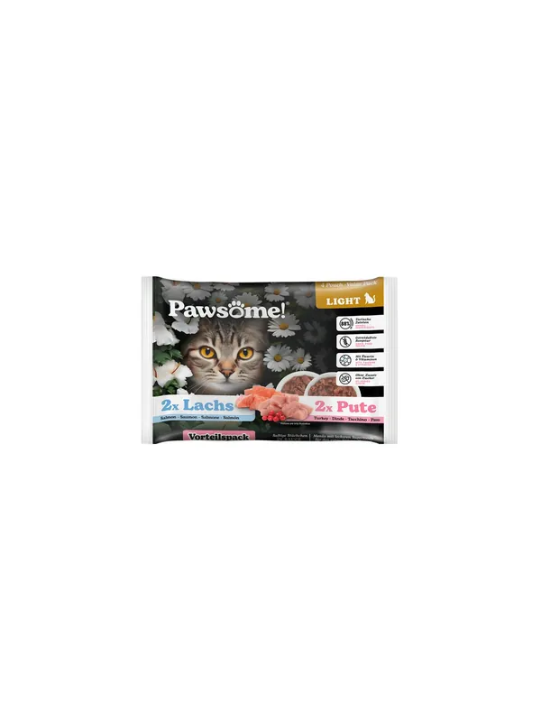Ograniczona ilość Pawsome Adult Light Lachs/Pute - łosoś/indyk saszetki 4x85g