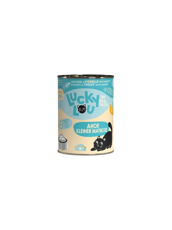 Nie przegap Lucky Lou Lifestage Kitten Drób i pstrąg puszka 400g
