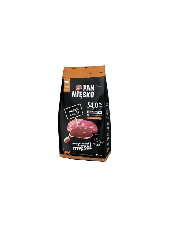 Pan Mięsko Karma sucha dla kota - cielęcina i kaczka chrupki M 1,6kg Niska cena