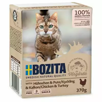Dodaj do koszyka Bozita Chicken & Turkey- karma dla kota z kurczakiem i indykiem w sosie, karton 370g Zawartość mięsa 93 %!