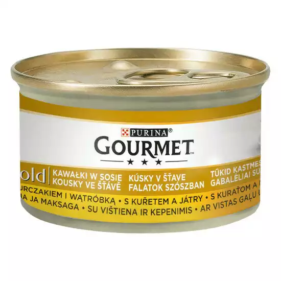 Purina Gourmet Gold kurczak i wątróbka - kawałki mięsa lub ryby w sosie, puszka 85g Bezpieczna płatność