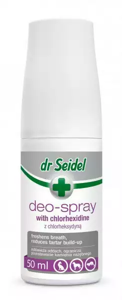 Taniej DR SEIDEL Deo Spray z chloreksydyną - płyn przeciwko nieprzyjemnym zapachom z jamy ustnej psów, kotów i fretek, 50ml