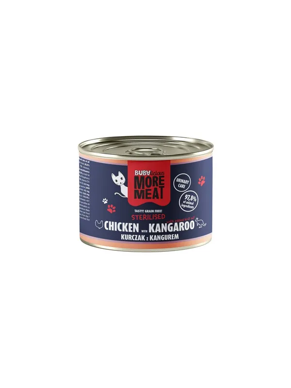 BUBAlicious Kot More Meat Sterilised kurczak i kangur puszka 185g Oferta limitowana