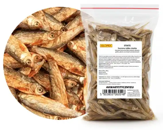 Glopex STINTE Suszona Rybka Stynka 200g – pokarm dla dużych ryb i żółwi Szybka wysyłka