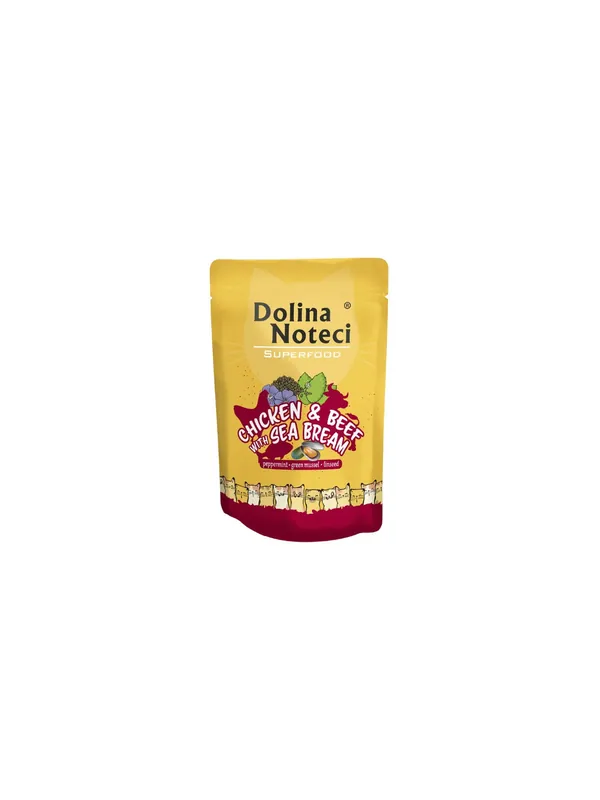 Bezpieczne zakupy Dolina Noteci Superfood Kot Kurczak, wołowina i dorada saszetka 85g