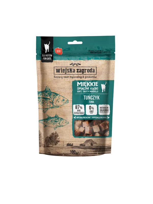 Oferta czasowa Wiejska Zagroda Przysmak dla Kota Miękkie Smaczne Kąski Tuńczyk 100g