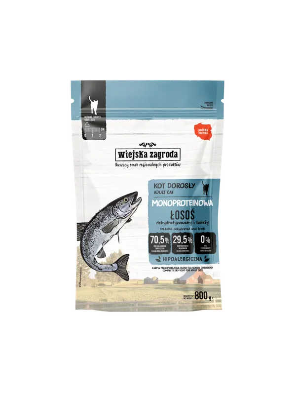 Hit cenowy Wiejska Zagroda Monoproteinowa Sucha Karma dla Kota Łosoś 800g