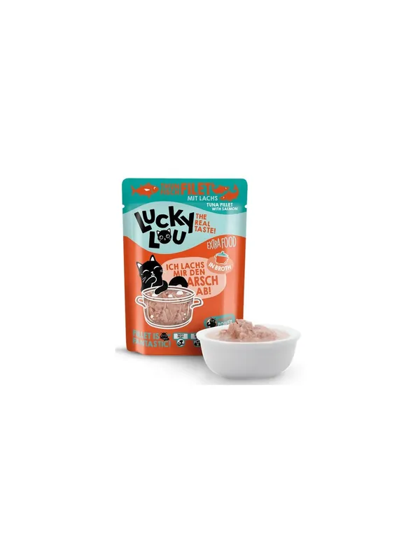 Taniej Lucky Lou Extrafood Tuńczyk & łosoś w bulionie saszetka 70g