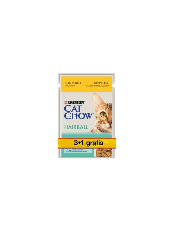 Ograniczona ilość Purina Cat Chow Hairball Kurczak saszetki 3+1 GRATIS 4x85g